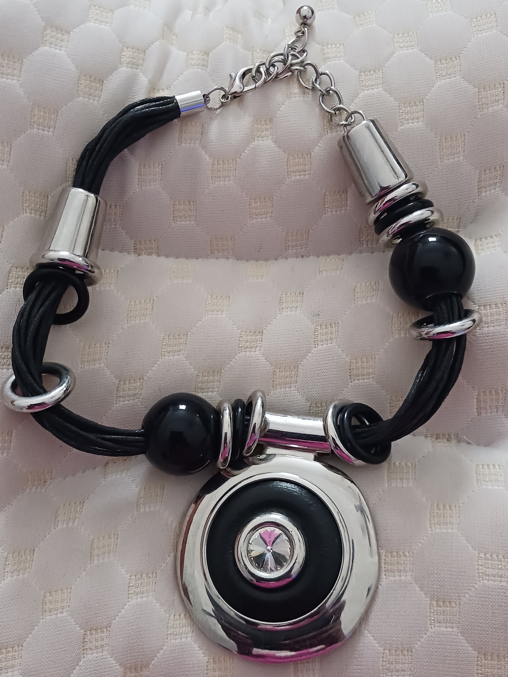 Elegant Black and Silver Statement Necklace by